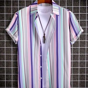 NWT!!! Mens stylish multicolor short sleeve button front shirt; sz 2X (44)